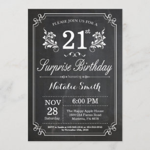 Surprise 21st Birthday Invitation Chalkboard
