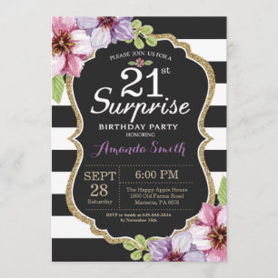Surprise 21st Birthday Invitation Floral Gold