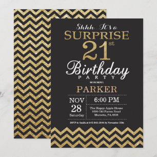Surprise 21st Birthday Invitation Gold Glitter