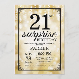Surprise 21st Birthday Invitation Gold Glitter