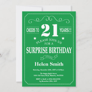 Surprise 21st Birthday Invitation Green and White