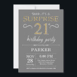 Surprise 21st Birthday Invitation Grey and Gold<br><div class="desc">Surprise 21st Birthday Invitation with Grey and Gold Glitter Background. Adult Birthday. Men or Women Bday Invite. Any age. For further customisation,  please click the "Customise it" button and use our design tool to modify this template.</div>