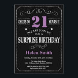 Surprise 21st Birthday Invitation Purple and Black<br><div class="desc">Surprise 21st Birthday Invitation Purple and Black Typography. Chalkboard. Black and White Background. Adult Birthday. Male Men or Women Birthday. Kids Boy or Girl Lady Teen Teenage Bday Invite. 13th 15th 16th 18th 20th 21st 30th 40th 50th 60th 70th 80th 90th 100th. Any Age. For further customisation, please click the...</div>