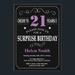 Surprise 21st Birthday Invitation Purple and Black<br><div class="desc">Surprise 21st Birthday Invitation Purple and Black Typography. Chalkboard. Black and White Background. Adult Birthday. Male Men or Women Birthday. Kids Boy or Girl Lady Teen Teenage Bday Invite. 13th 15th 16th 18th 20th 21st 30th 40th 50th 60th 70th 80th 90th 100th. Any Age. For further customisation, please click the...</div>