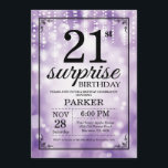 Surprise 21st Birthday Invitation Purple Glitter<br><div class="desc">Surprise 21st Birthday Invitation with Purple String Lights with Purple Glitter Background. Purple Birthday. Adult Birthday. Men or Women Bday Invite. 13th 15th 16th 18th 20th 21st 30th 40th 50th 60th 70th 80th 90th 100th, Any age. For further customisation, please click the "Customise it" button and use our design tool...</div>