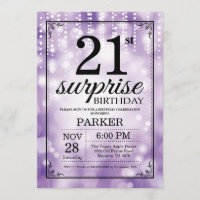 Surprise 21st Birthday Invitation Purple Glitter