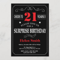 Surprise 21st Birthday Invitation Red and Black