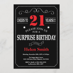 Surprise 21st Birthday Invitation Red and Black
