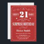 Surprise 21st Birthday Invitation Red and White<br><div class="desc">Surprise 21st Birthday Invitation Red and White Typography. Red Background. Adult Birthday. Male Men or Women Birthday. Kids Boy or Girl Lady Teen Teenage Bday Invite. 13th 15th 16th 18th 20th 21st 30th 40th 50th 60th 70th 80th 90th 100th. Any Age. For further customisation, please click the "Customise it" button...</div>