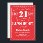 Surprise 21st Birthday Invitation Red and White<br><div class="desc">Surprise 21st Birthday Invitation Red and White Typography. Red Background. Adult Birthday. Male Men or Women Birthday. Kids Boy or Girl Lady Teen Teenage Bday Invite. 13th 15th 16th 18th 20th 21st 30th 40th 50th 60th 70th 80th 90th 100th. Any Age. For further customisation, please click the "Customise it" button...</div>
