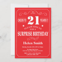 Surprise 21st Birthday Invitation Red and White