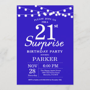 Surprise 21st Birthday Invitation Royal Blue