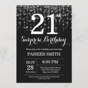 Surprise 21st Birthday Invitation Silver Glitter
