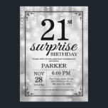 Surprise 21st Birthday Invitation Silver Glitter<br><div class="desc">Surprise 21st Birthday Invitation with Silver String Lights with Silver Glitter Background. Silver Birthday. Adult Birthday. Men or Women Bday Invite. 13th 15th 16th 18th 20th 21st 30th 40th 50th 60th 70th 80th 90th 100th, Any age. For further customisation, please click the "Customise it" button and use our design tool...</div>