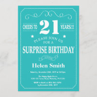 Surprise 21st Birthday Invitation Teal and White