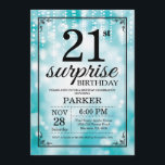 Surprise 21st Birthday Invitation Teal Glitter<br><div class="desc">Surprise 21st Birthday Invitation with Teal String Lights with Teal Glitter Background. Teal Birthday. Adult Birthday. Men or Women Bday Invite. 13th 15th 16th 18th 20th 21st 30th 40th 50th 60th 70th 80th 90th 100th, Any age. For further customisation, please click the "Customise it" button and use our design tool...</div>
