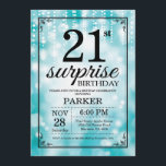 Surprise 21st Birthday Invitation Teal Glitter<br><div class="desc">Surprise 21st Birthday Invitation with Teal String Lights with Teal Glitter Background. Teal Birthday. Adult Birthday. Men or Women Bday Invite. 13th 15th 16th 18th 20th 21st 30th 40th 50th 60th 70th 80th 90th 100th, Any age. For further customisation, please click the "Customise it" button and use our design tool...</div>