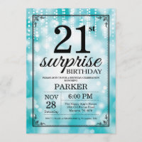 Surprise 21st Birthday Invitation Teal Glitter