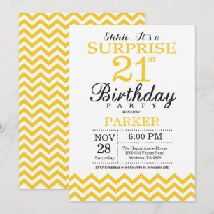 Surprise 21st Birthday Invitation Yellow Chevron