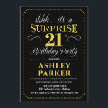 Surprise 21st Birthday Party - Black Gold Invitation<br><div class="desc">Surprise 21st Birthday Party Invitation.
Simple classy design in black,  gold and white. Featuring an elegant script font. Surprise bday celebration for man or woman. Can be customized into any age!</div>