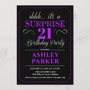 Surprise 21st Birthday Party - Black Purple Invitation