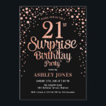 Surprise 21st Birthday Party - Black & Rose Gold Invitation<br><div class="desc">Surprise 21st Birthday Party Invitation.
Elegant design in black and faux glitter rose gold. Features stylish script font and confetti. Message me if you need custom age.</div>