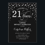 Surprise 21st Birthday Party - Black Silver Invitation<br><div class="desc">Surprise 21st Birthday Party Invitation.
Elegant design in black and faux glitter silver. Features script font and diamonds confetti. Cheers to 21 Years! Message me if you need further customization.</div>