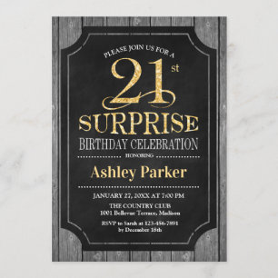 Surprise 21st Birthday Party - Chalkboard Gold Invitation