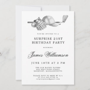 SURPRISE 21st Birthday Party Golf Theme Invitation