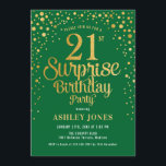 Surprise 21st Birthday Party - Green & Gold Invitation<br><div class="desc">Surprise 21st Birthday Party Invitation.
Elegant design in forest green and faux glitter gold. Features stylish script font and confetti. Message me if you need custom age.</div>
