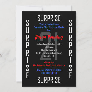 Surprise 21st Birthday Party Invitation 21