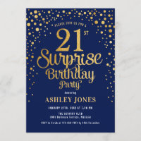 Surprise 21st Birthday Party - Navy & Gold