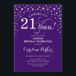 Surprise 21st Birthday Party - Purple Silver Invitation<br><div class="desc">Surprise 21st Birthday Party Invitation.
Elegant design in purple and faux glitter silver. Features script font and diamonds confetti. Cheers to 21 Years! Message me if you need further customization.</div>