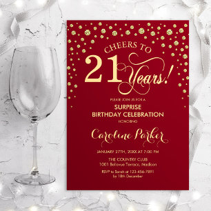 Surprise 21st Birthday Party - Red Gold Invitation