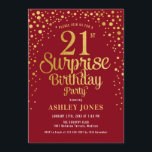 Surprise 21st Birthday Party - Red & Gold Invitation<br><div class="desc">Surprise 21st Birthday Party Invitation.
Elegant design in dark red and faux glitter gold. Features stylish script font and confetti. Message me if you need custom age.</div>