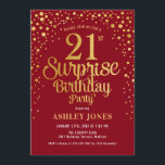 Surprise 21st Birthday Party - Red & Gold Invitation<br><div class="desc">Surprise 21st Birthday Party Invitation.
Elegant design in dark red and faux glitter gold. Features stylish script font and confetti. Message me if you need custom age.</div>