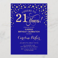 Surprise 21st Birthday Party - Royal Blue Gold