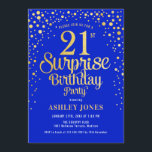 Surprise 21st Birthday Party - Royal Blue & Gold Invitation<br><div class="desc">Surprise 21st Birthday Party Invitation.
Elegant design in royal blue and faux glitter gold. Features stylish script font and confetti. Message me if you need custom age.</div>