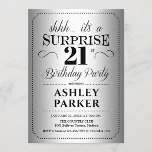 Surprise 21st Birthday Party - Silver Invitation