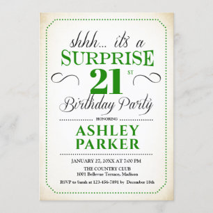 Surprise 21st Birthday Party - White Green Invitation