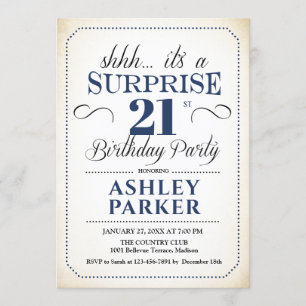 Surprise 21st Birthday Party - White Navy Invitation