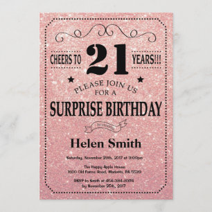 Surprise 21st Birthday Pink Rose Gold Glitter Invitation