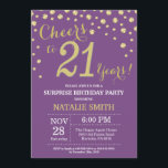 Surprise 21st Birthday Purple and Gold Diamond Invitation<br><div class="desc">Surprise 21st Birthday Invitation with Purple and Gold Glitter Diamond Background. Gold Confetti. Adult Birthday. Male Men or Women Birthday. For further customisation,  please click the "Customise it" button and use our design tool to modify this template.</div>