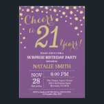 Surprise 21st Birthday Purple and Gold Diamond Invitation<br><div class="desc">Surprise 21st Birthday Invitation with Purple and Gold Glitter Diamond Background. Gold Confetti. Adult Birthday. Male Men or Women Birthday. For further customisation,  please click the "Customise it" button and use our design tool to modify this template.</div>