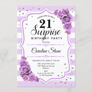 Surprise 21st Birthday - Purple White Invitation