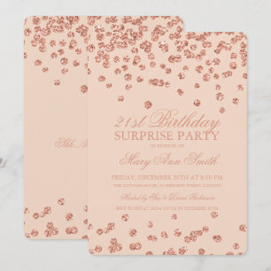 Surprise 21st Birthday Rose Gold Blush Confetti Invitation