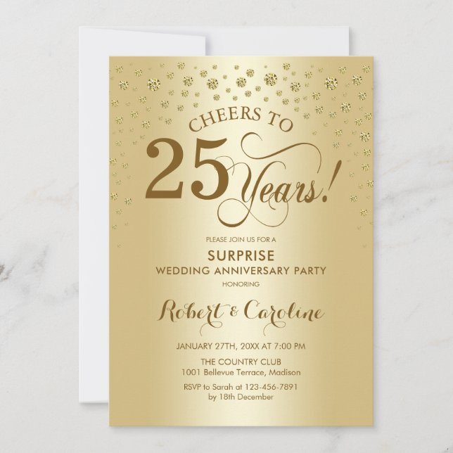 Surprise 25th Anniversary Celebration in Gold Invitation (Front)