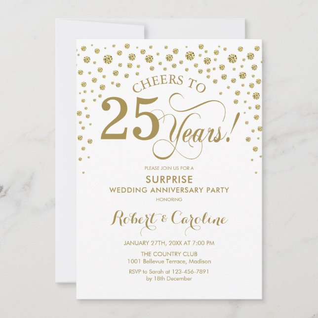 Surprise 25th Anniversary Celebration - White Gold Invitation (Front)