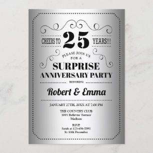 Surprise 25th Anniversary Party - Silver Black Invitation