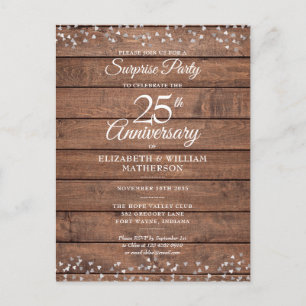 Surprise 25th Anniversary Rustic Silver Hearts Postcard